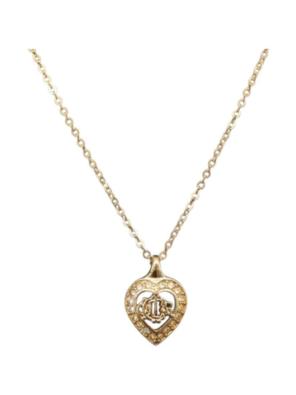 Christian Dior Rhinestone Necklace Metal Gold Tone